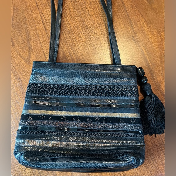 Vintage SHARIF shoulder bag Black patchwork accents pristine condition - Picture 8 of 9